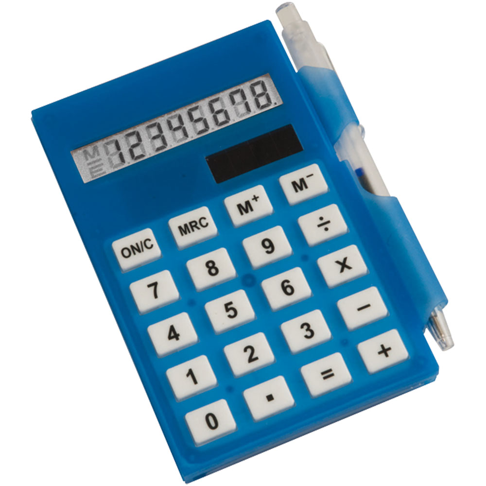 Calcolatrice con bloc notes e penna